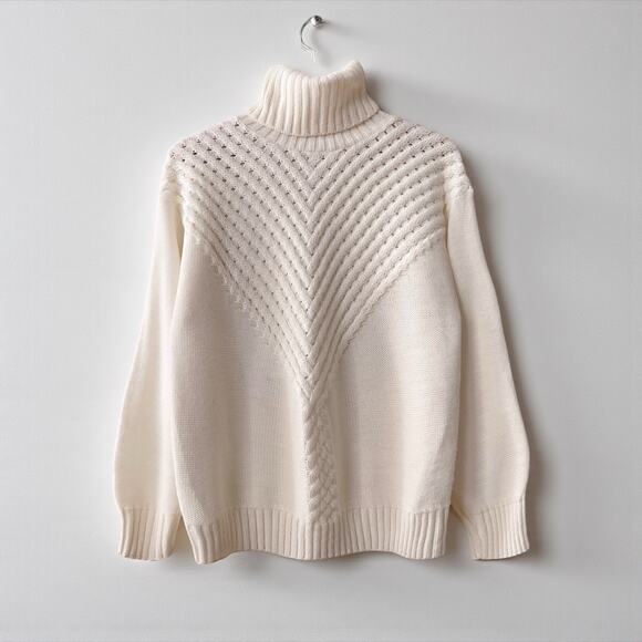 80s Scandi Cream Turtleneck Sweater Minimalist Vanilla Girl Quiet Luxury M - Picture 5 of 9